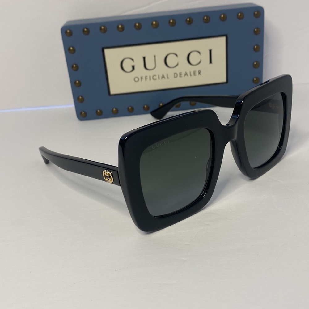 Gucci GG0328s 001 Oversized rectangular Black Gold GG Authentic Sunglasses - Picture 5 of 13